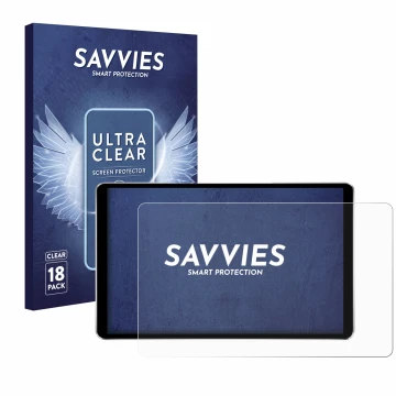 Face avant d’un emballage produit avec le logo de la marque Savvies. À côté, l’appareil Joying Car Radio 8