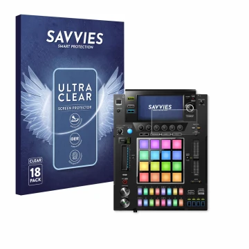 Face avant d’un emballage produit avec le logo de la marque Savvies. À côté, l’appareil Pioneer DJS -1000 est représenté avec 
