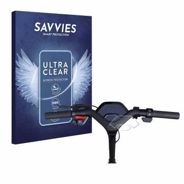 Face avant d’un emballage produit avec le logo de la marque Savvies. À côté, l’appareil Segway Ninebot P65D est représenté ave