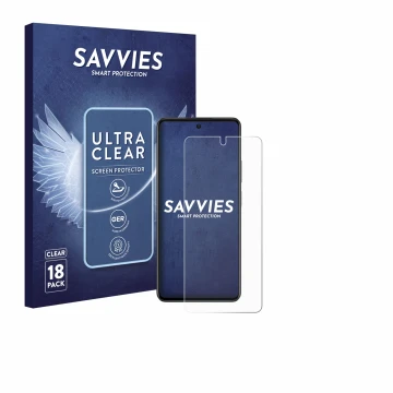 Face avant d’un emballage produit avec le logo de la marque Savvies. À côté, l’appareil Oppo A79 5G est représenté avec la pro