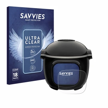 Face avant d’un emballage produit avec le logo de la marque Savvies. À côté, l’appareil Moulinex Cookeo Touch est représenté a