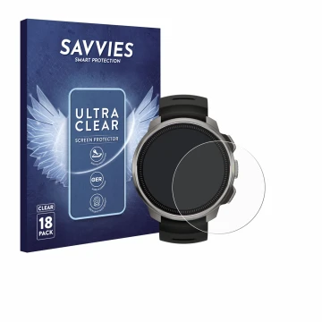 Face avant d’un emballage produit avec le logo de la marque Savvies. À côté, l’appareil Suunto Ocean est représenté avec la pr