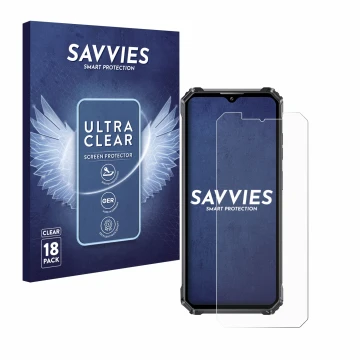 Face avant d’un emballage produit avec le logo de la marque Savvies. À côté, l’appareil Oukitel WP28E est représenté avec la p