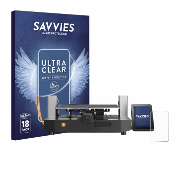 Face avant d’un emballage produit avec le logo de la marque Savvies. À côté, l’appareil Anycubic Kobra 3 est représenté avec l