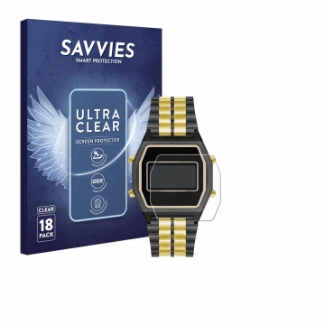 Face avant d’un emballage produit avec le logo de la marque Savvies. À côté, l’appareil Armitron Rubik est représenté avec la 