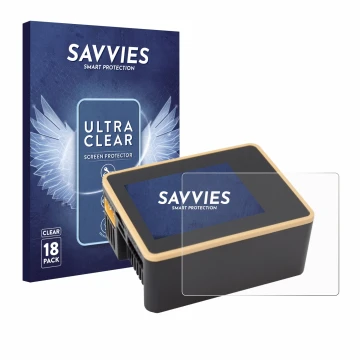 Face avant d’un emballage produit avec le logo de la marque Savvies. À côté, l’appareil Junsi iCharger X6 est représenté avec 