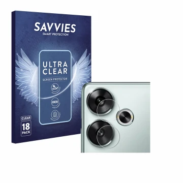 Face avant d’un emballage produit avec le logo de la marque Savvies. À côté, l’appareil Xiaomi Poco F6 (Caméra UNIQUEMENT) est