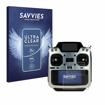 Face avant d’un emballage produit avec le logo de la marque Savvies. À côté, l’appareil Futaba T26SZ est représenté avec la pr