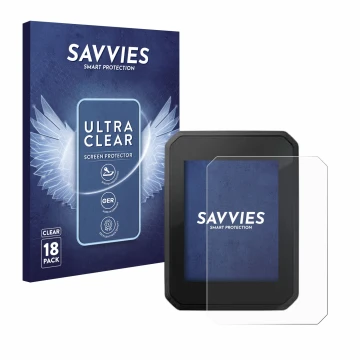 Face avant d’un emballage produit avec le logo de la marque Savvies. À côté, l’appareil FIT Display Compact 2.0 est représenté