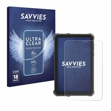 Face avant d’un emballage produit avec le logo de la marque Savvies. À côté, l’appareil Oukitel RT3 Pro est représenté avec la