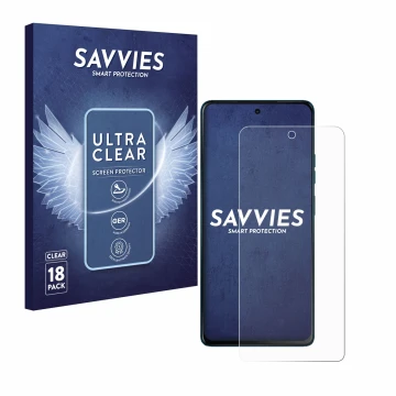 Face avant d’un emballage produit avec le logo de la marque Savvies. À côté, l’appareil Motorola Moto G75 est représenté avec 