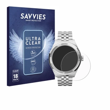 Face avant d’un emballage produit avec le logo de la marque Savvies. À côté, l’appareil Withings ScanWatch Nova Brilliant (39 