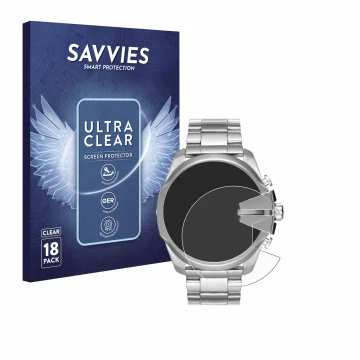 Face avant d’un emballage produit avec le logo de la marque Savvies. À côté, l’appareil Diesel Mega Chief DZ4417 est représent