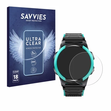 Face avant d’un emballage produit avec le logo de la marque Savvies. À côté, l’appareil SaveFamily Slim 4G est représenté avec