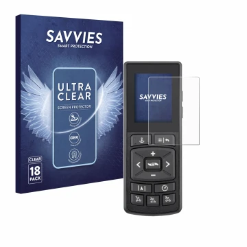 Face avant d’un emballage produit avec le logo de la marque Savvies. À côté, l’appareil Minn Kota Advanced GPS Navigation est 