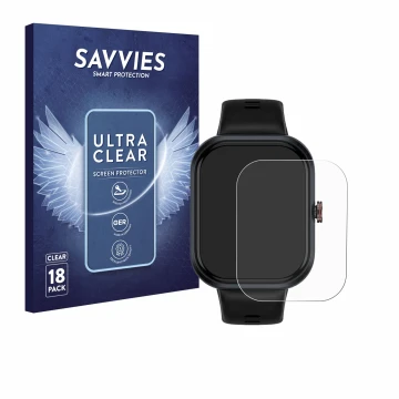 Face avant d’un emballage produit avec le logo de la marque Savvies. À côté, l’appareil Honor Choice Connected Watch est repré
