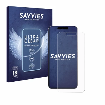 Face avant d’un emballage produit avec le logo de la marque Savvies. À côté, l’appareil Oukitel P1 est représenté avec la prot