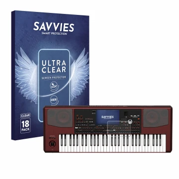 Face avant d’un emballage produit avec le logo de la marque Savvies. À côté, l’appareil KORG Pa700 est représenté avec la prot
