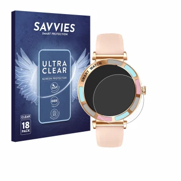 Face avant d’un emballage produit avec le logo de la marque Savvies. À côté, l’appareil Braidol Smartwatch 1.27