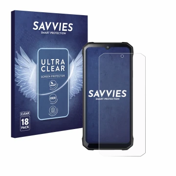 Face avant d’un emballage produit avec le logo de la marque Savvies. À côté, l’appareil Hotwav T7S est représenté avec la prot