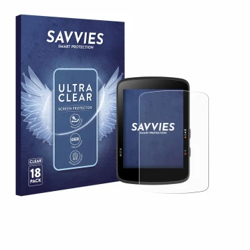 Face avant d’un emballage produit avec le logo de la marque Savvies. À côté, l’appareil Bryton Rider 17 est représenté avec la