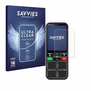 Face avant d’un emballage produit avec le logo de la marque Savvies. À côté, l’appareil Geemarc CL8000 est représenté avec la 