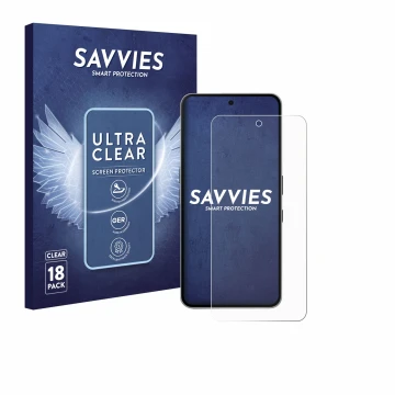 Face avant d’un emballage produit avec le logo de la marque Savvies. À côté, l’appareil Nothing Phone (3a) Pro est représenté 