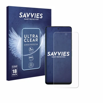 Face avant d’un emballage produit avec le logo de la marque Savvies. À côté, l’appareil Umidigi Note 100 5G est représenté ave
