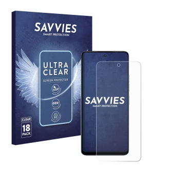 Face avant d’un emballage produit avec le logo de la marque Savvies. À côté, l’appareil Umidigi Note 100 est représenté avec l