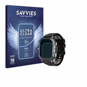 Face avant d’un emballage produit avec le logo de la marque Savvies. À côté, l’appareil Oukitel BT101 2.02