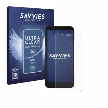 Face avant d’un emballage produit avec le logo de la marque Savvies. À côté, l’appareil Datalogic Memor 12 est représenté avec