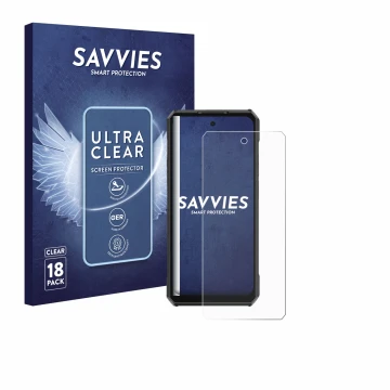 Face avant d’un emballage produit avec le logo de la marque Savvies. À côté, l’appareil Ulefone Armor 30 Pro est représenté av