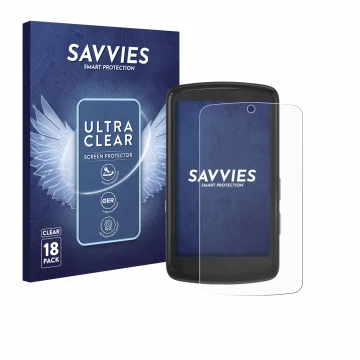 Face avant d’un emballage produit avec le logo de la marque Savvies. À côté, l’appareil Bryton Rider S810 est représenté avec 
