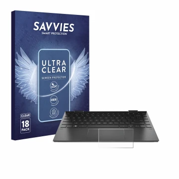 Face avant d’un emballage produit avec le logo de la marque Savvies. À côté, l’appareil HP Envy x360 (13-X) (UNIQUEMENT Touch 