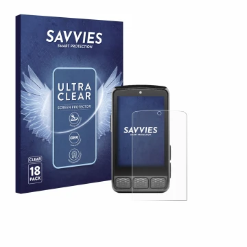 Face avant d’un emballage produit avec le logo de la marque Savvies. À côté, l’appareil Wahoo Elemnt Roam 3 est représenté ave
