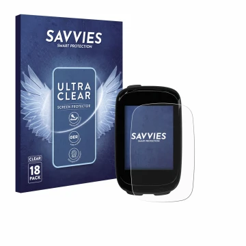 Face avant d’un emballage produit avec le logo de la marque Savvies. À côté, l’appareil Decathlon Van Rysel GPS 500 est représ