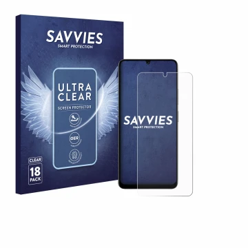 Face avant d’un emballage produit avec le logo de la marque Savvies. À côté, l’appareil Doogee Note 59 Pro est représenté avec