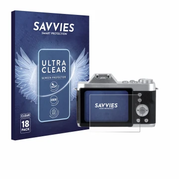 Face avant d’un emballage produit avec le logo de la marque Savvies. À côté, l’appareil Rollei Powerflex 10x Retro est représe
