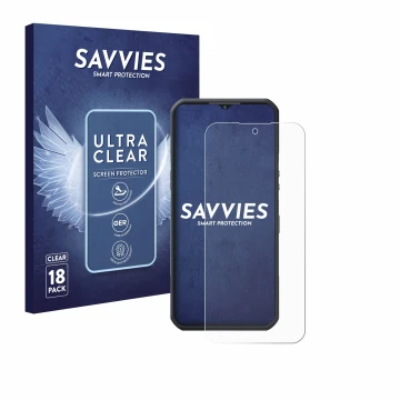 Face avant d’un emballage produit avec le logo de la marque Savvies. À côté, l’appareil Oukitel WP55 Pro est représenté avec l