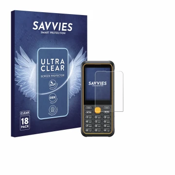 Face avant d’un emballage produit avec le logo de la marque Savvies. À côté, l’appareil Ulefone Armor Mini 4 est représenté av