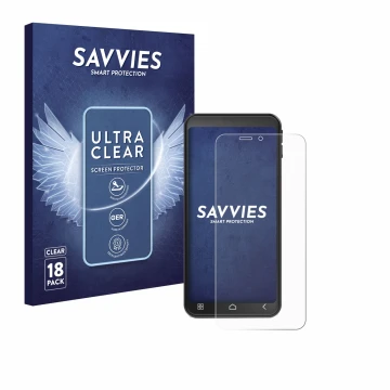 Face avant d’un emballage produit avec le logo de la marque Savvies. À côté, l’appareil Emporia Smart 7 Lite est représenté av