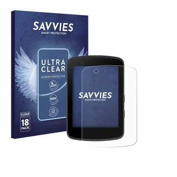 Face avant d’un emballage produit avec le logo de la marque Savvies. À côté, l’appareil Bryton Rider 650 est représenté avec l