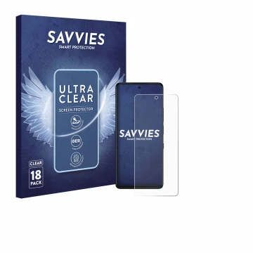 Face avant d’un emballage produit avec le logo de la marque Savvies. À côté, l’appareil TCL 50 Pro NXTPaper 5G est représenté 