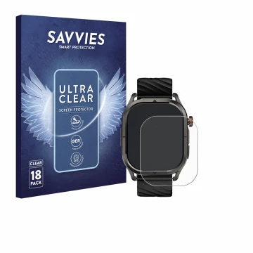 Face avant d’un emballage produit avec le logo de la marque Savvies. À côté, l’appareil Kospet Magic P10 1.96