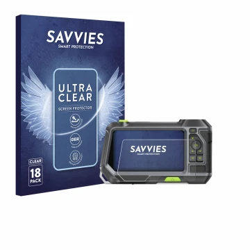 Face avant d’un emballage produit avec le logo de la marque Savvies. À côté, l’appareil Teslong NTS500 est représenté avec la 