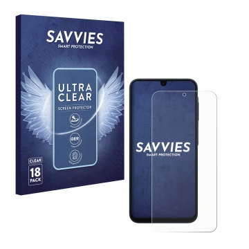 Face avant d’un emballage produit avec le logo de la marque Savvies. À côté, l’appareil Samsung Galaxy A17 5G est représenté a