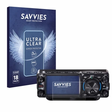 Face avant d’un emballage produit avec le logo de la marque Savvies. À côté, l’appareil Yaesu FTX-1 est représenté avec la pro