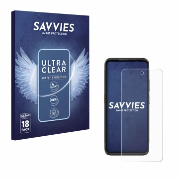 Face avant d’un emballage produit avec le logo de la marque Savvies. À côté, l’appareil Ulefone Armor 23 Ultra est représenté 