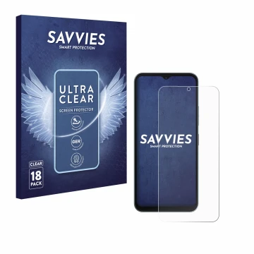 Face avant d’un emballage produit avec le logo de la marque Savvies. À côté, l’appareil Telekom T Phone 3 est représenté avec 