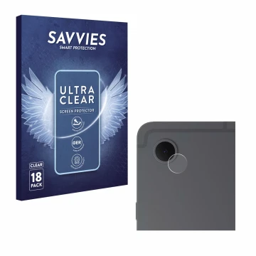 Face avant d’un emballage produit avec le logo de la marque Savvies. À côté, l’appareil Samsung Galaxy Tab S10 Lite (Caméra UN